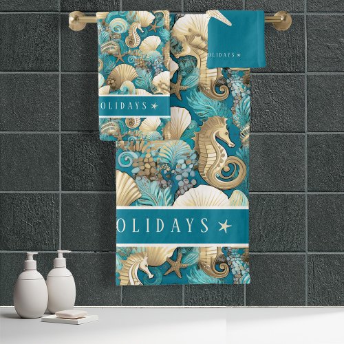 Coastal Christmas Bold Seahorse Pattern4 ID1009 Bath Towel Set