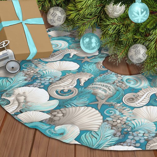 Coastal Christmas Bold Seahorse Pattern4 ID1009 Brushed Polyester Tree Skirt