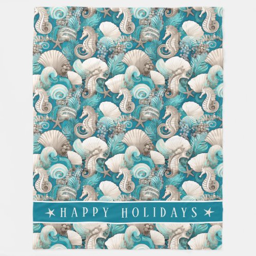 Coastal Christmas Bold Seahorse Pattern4 ID1009 Fleece Blanket