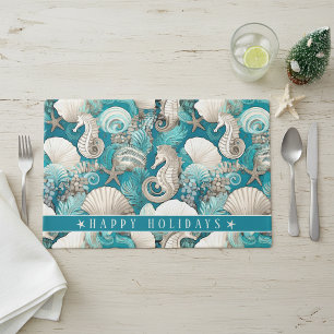 Coastal Christmas Bold Seahorse Pattern#4 ID1009 Placemat