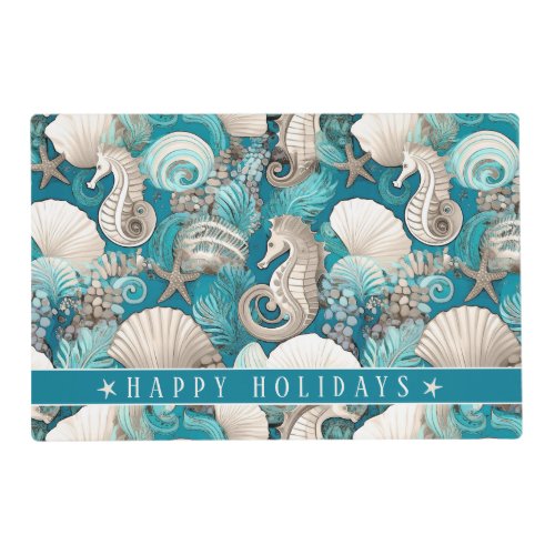 Coastal Christmas Bold Seahorse Pattern4 ID1009 Placemat