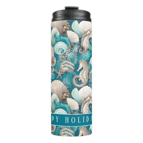 Coastal Christmas Bold Seahorse Pattern4 ID1009 Thermal Tumbler