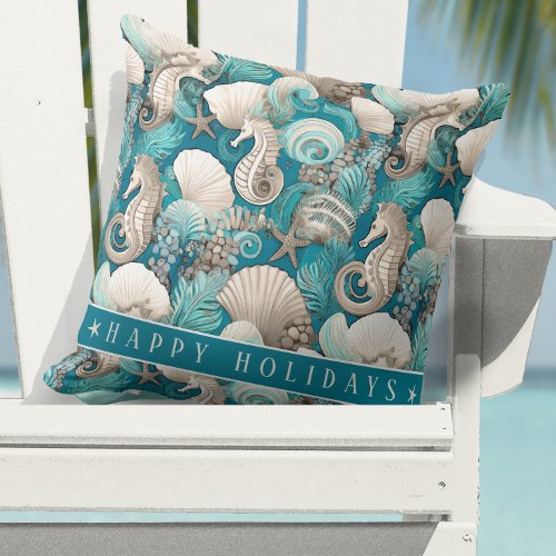 Coastal Christmas Bold Seahorse Pattern4 ID1009 Throw Pillow