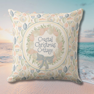 Coastal Christmas Cottage Beach House Throw Pillow