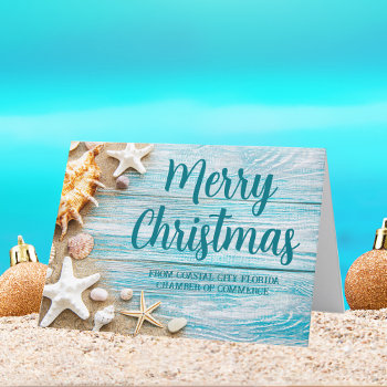 Coastal Christmas Custom Beach Company Seashell Holiday Card by epicdesigns at Zazzle