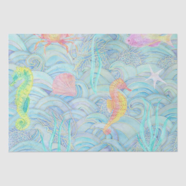 Coastal Christmas Cute Underwater Sea Creatures Tissue Paper (Front)