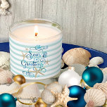 Coastal Christmas Elegant SEAS & GREETINGS Scented Candle<br><div class="desc">Coastal or beach themed Christmas holiday season candle featuring an elegant calligraphy script SEAS & GREETINGS message accented with starfish in turquoise, aqua, teal and blue colors for your holiday home decorations and gift-giving needs. ASSISTANCE: For help with design modification or personalization, color change, resizing, transferring the design to another...</div>