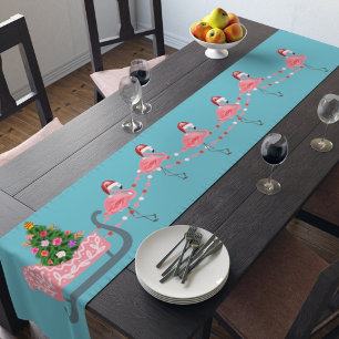 Coastal Christmas flamingo table runner