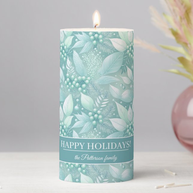 Coastal Christmas Foliage Berries Pattern#7 ID1009 Pillar Candle (In Situ)