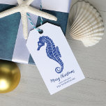 Coastal Christmas Glitter Seahorse Navy Blue Gift Tags<br><div class="desc">These personalized cute navy blue glitter seahorse gift tags will add the perfect finishing touch to your coastal themed Christmas gifts. On the back is a matching seahorse glitter pattern. Check out the collection for matching products and other colorways, or message me through Zazzle Chat if you need a special...</div>