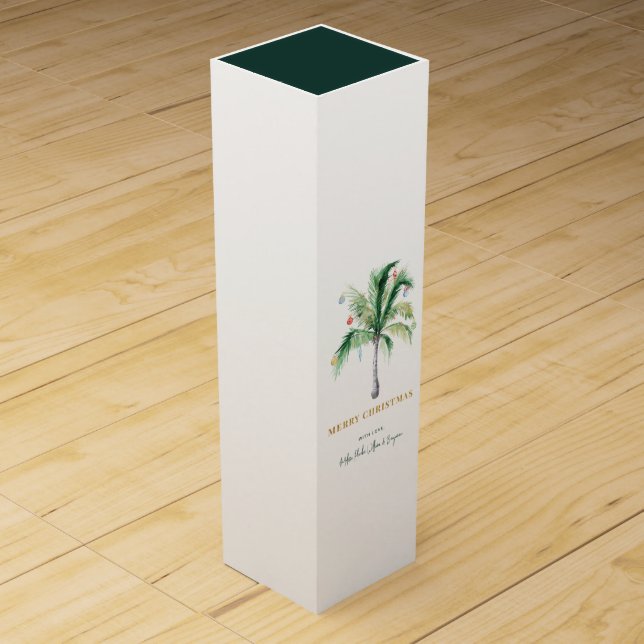Coastal Christmas Holiday Palm Tree Moving Wine Box (Front)