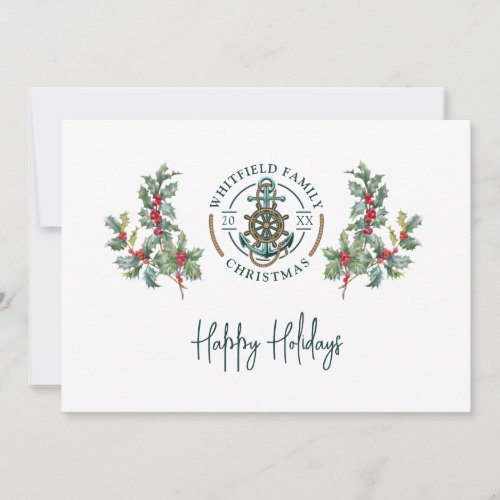 Coastal Christmas Holidays Family Botanical Holiday Card