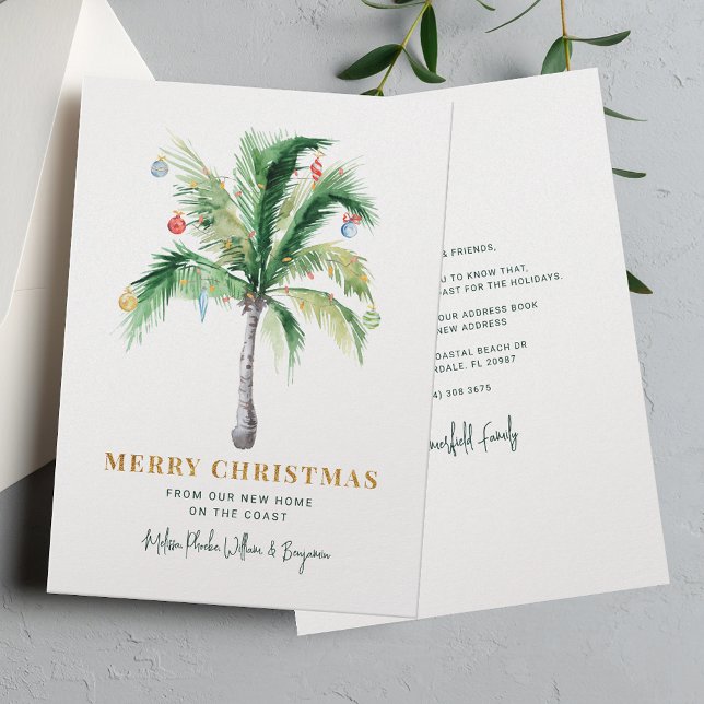 Coastal Christmas Home Palm Tree Moving Holiday Card (Christmas Holidays Palm Tree Moving Announcement)