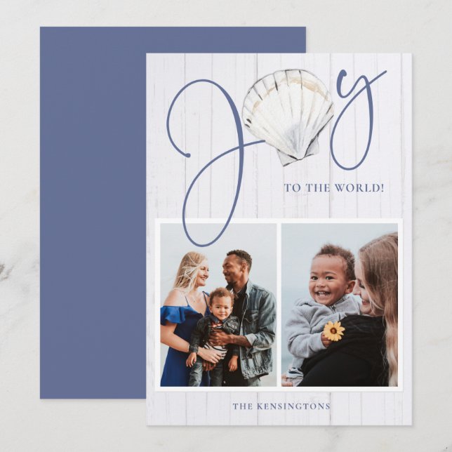 Coastal Christmas Joy Seashell Holiday 2 Photos Card (Front/Back)