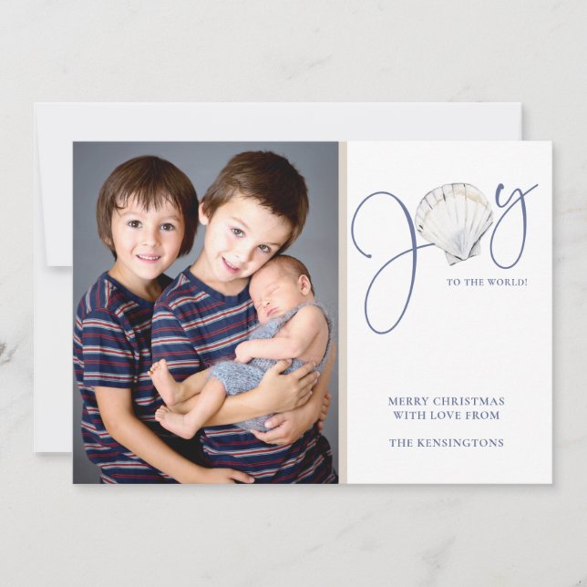 Coastal Christmas Joy Seashell Holiday Photo (Front)