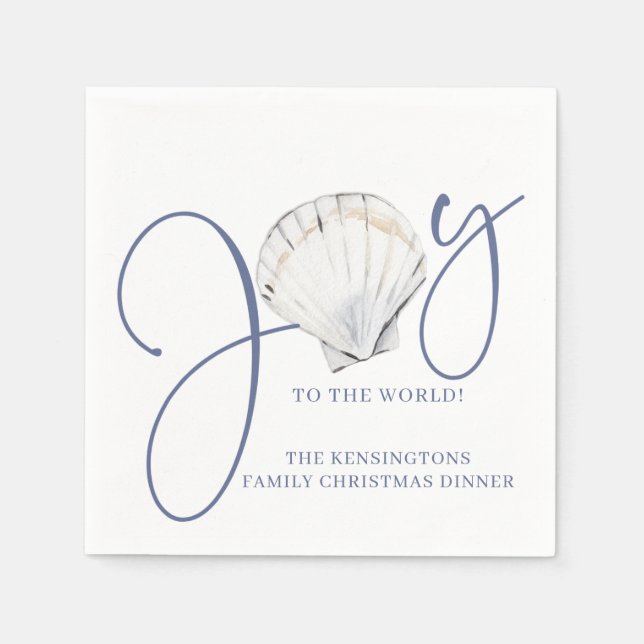 Coastal Christmas Joy Seashell Nautical Holiday Napkins (Front)