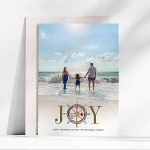 Coastal Christmas   Nautical Holiday Joy Photo Card