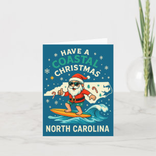 Coastal Christmas Nc Shirt Santa Surfing Funny Wav Card