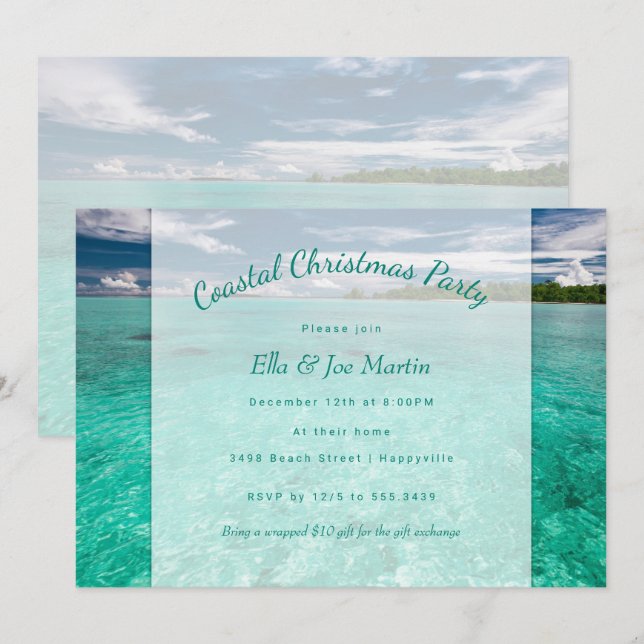 Coastal Christmas Ocean House Party Invitation (Front/Back)