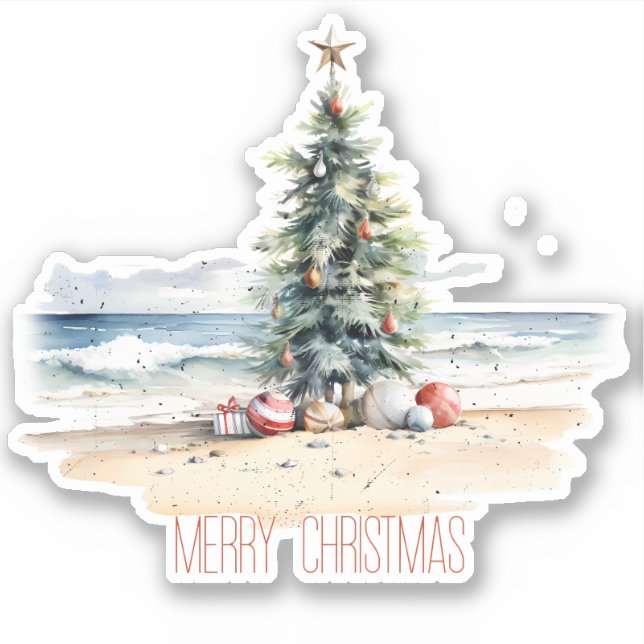 Coastal Christmas on the Beach Sticker (Front)