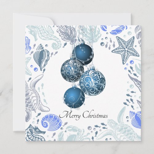 Coastal Christmas Ornaments Nautical Beach Theme  Holiday Card