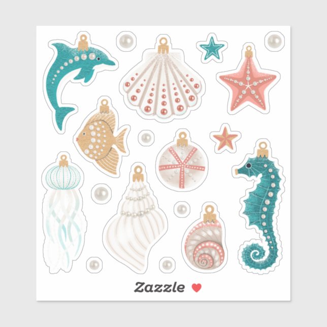 Coastal Christmas Ornaments Sticker Sheet (Sheet)