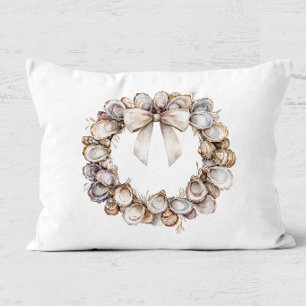 Coastal Christmas Oyster Shell Wreath Holiday Accent Pillow