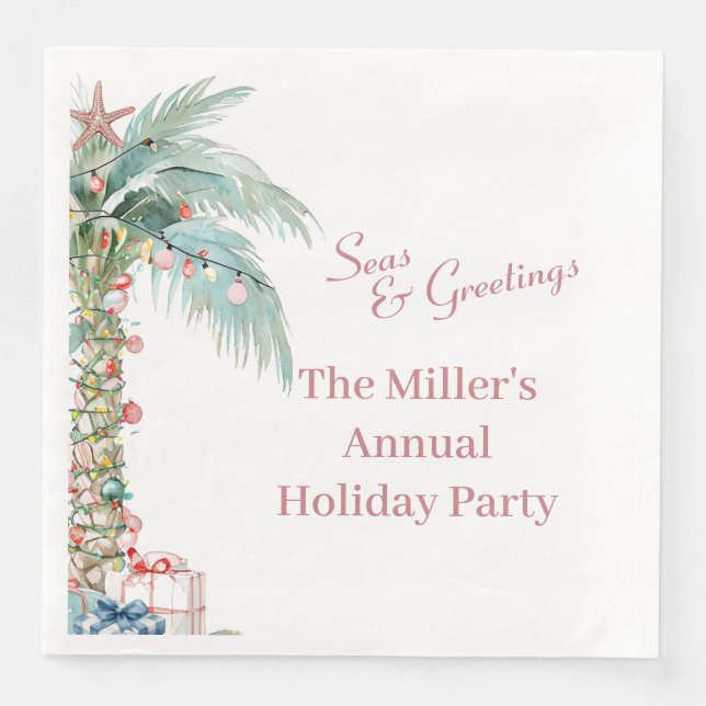 Coastal Christmas Palm Tree  Paper Dinner Napkins (Front)