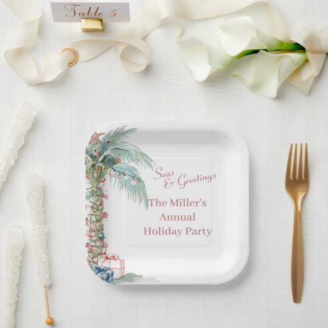 Coastal Christmas Palm Tree  Paper Plates (Wedding)