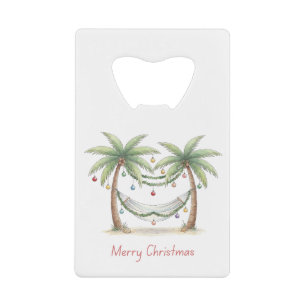 Coastal Christmas Palm Trees With Hammock Credit Card Bottle Opener