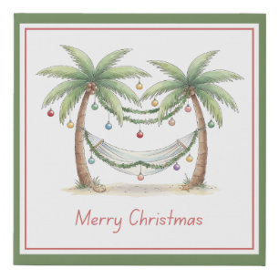 Coastal Christmas Palm Trees With Hammock Faux Canvas Print