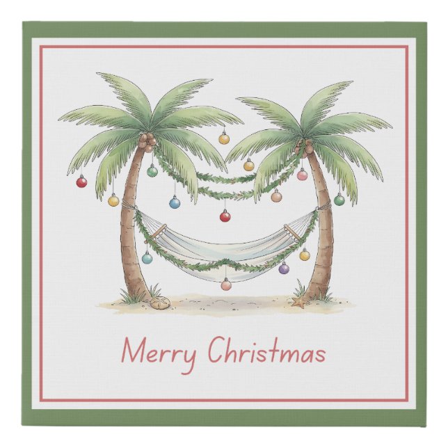 Coastal Christmas Palm Trees With Hammock Faux Canvas Print (Front)