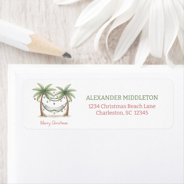 Coastal Christmas Palm Trees With Hammock Label (Insitu)