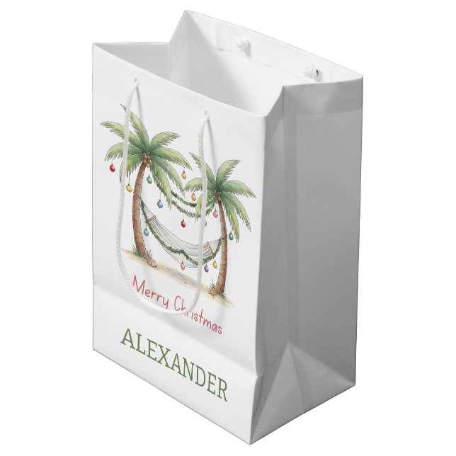 Coastal Christmas Palm Trees With Hammock Medium Gift Bag (Front Angled)