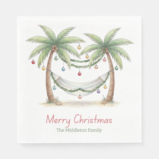 Coastal Christmas Palm Trees With Hammock Napkins (Front)