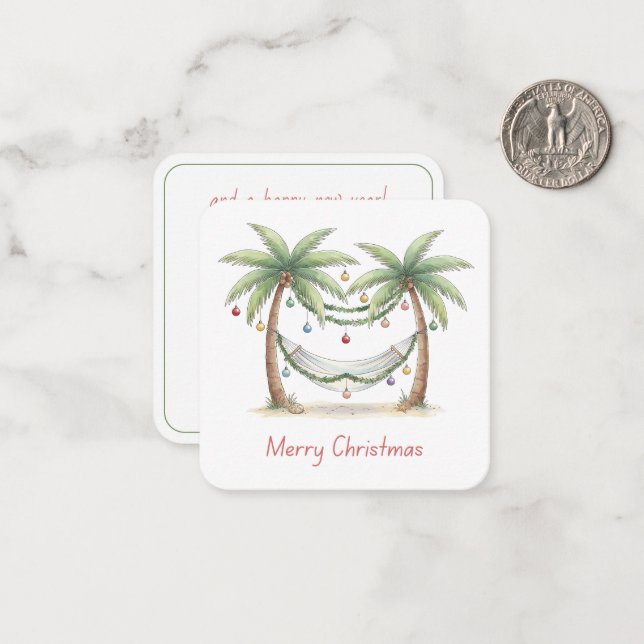 Coastal Christmas Palm Trees With Hammock Note Card (Front/Back In Situ)