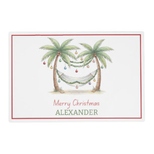 Coastal Christmas Palm Trees With Hammock Placemat