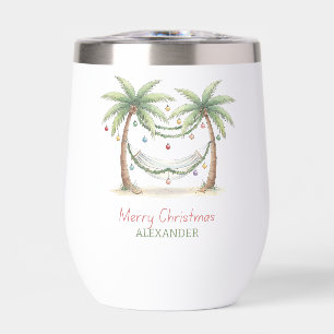 Coastal Christmas Palm Trees With Hammock Thermal Wine Tumbler