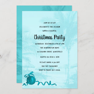 Coastal Christmas Party Blue Palm Trees Invitation