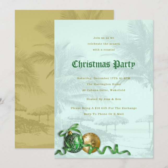 Coastal Christmas Party Palm Trees Invitation (Front/Back)