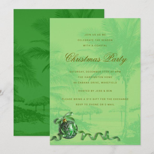Coastal Christmas Party Palm Trees Invitation (Front/Back)