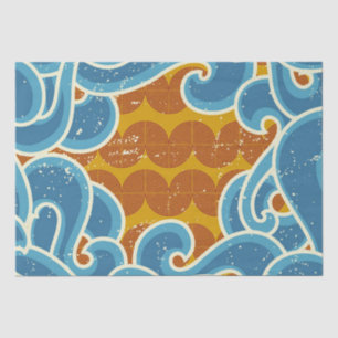 Coastal Christmas Pattern Retro Sun, Sea & Waves Tissue Paper