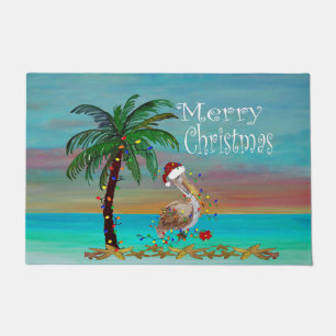 Coastal Christmas pelican Holiday doormat