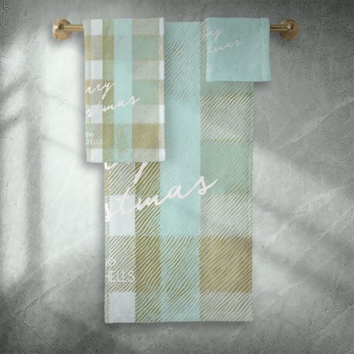 Coastal Christmas Plaid Pattern2 ID1009 Bath Towel Set