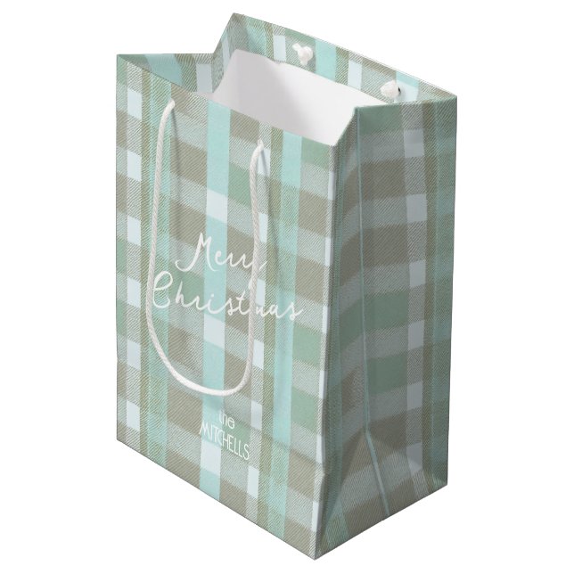 Coastal Christmas Plaid Pattern#2 ID1009 Medium Gift Bag (Front Angled)