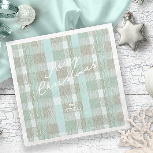 Coastal Christmas Plaid Pattern2 ID1009 Paper Dinner Napkins