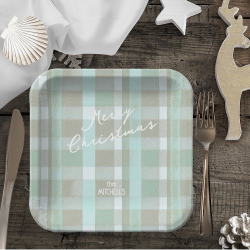 Coastal Christmas Plaid Pattern2 ID1009 Paper Plates