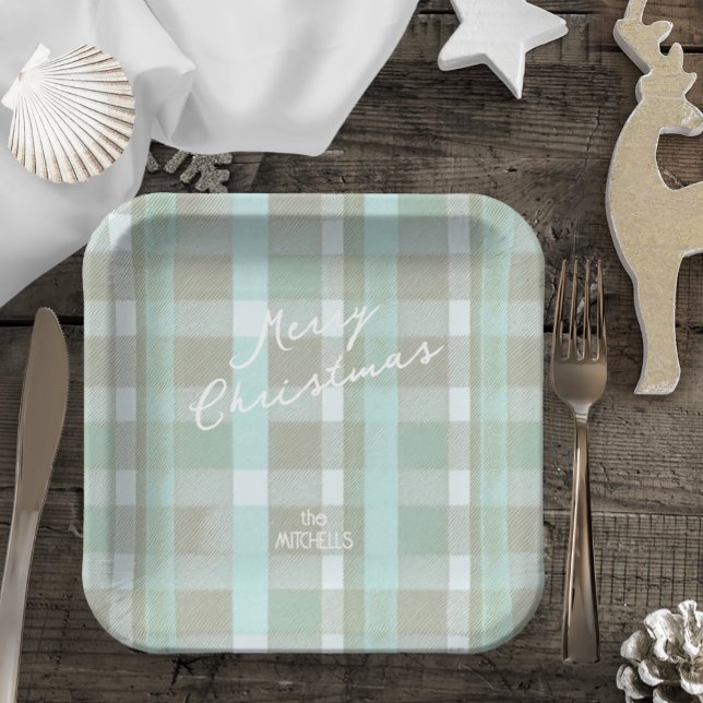 Coastal Christmas Plaid Pattern#2 ID1009 Paper Plates (Creator Uploaded)