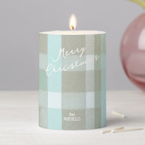 Coastal Christmas Plaid Pattern2 ID1009 Pillar Candle