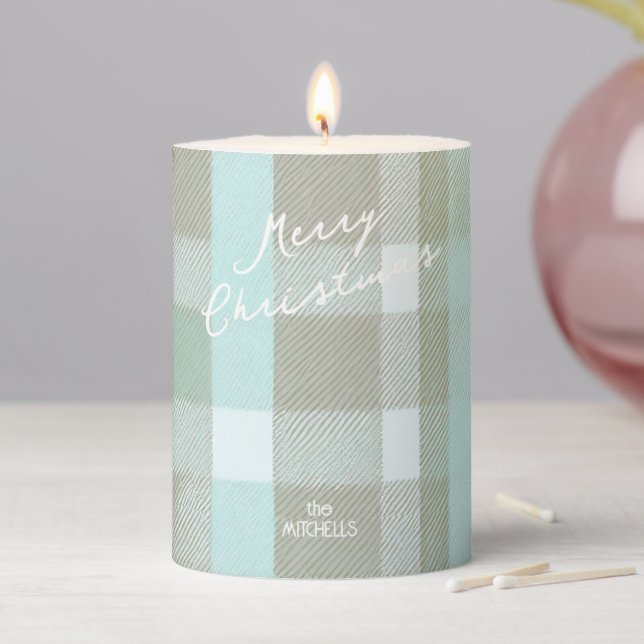 Coastal Christmas Plaid Pattern#2 ID1009 Pillar Candle (In Situ)